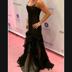 Beautiful black & nude Lace Evening Gown- ruffles